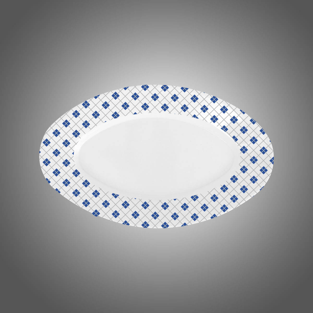 16 5 cm x 26 cm ölçülerinde melaminden üretilmiş beyaz ve desenli kayık tabak